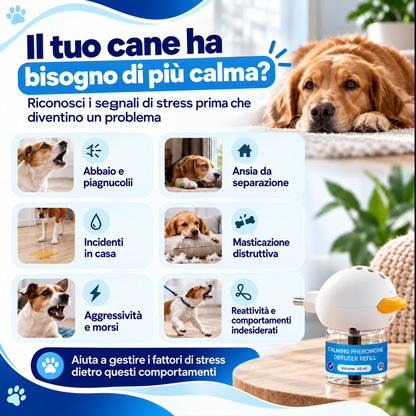 Diffusore di feromoni materni canini ad effetto calmante.