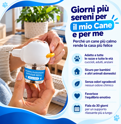 Diffusore di feromoni materni canini ad effetto calmante.